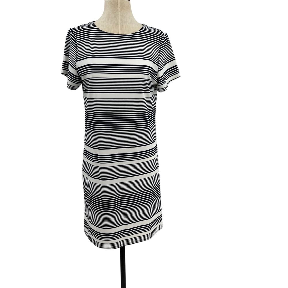 Jude Connally Striped Dress Short‎ Sleeve White Navy Blue Size Medium